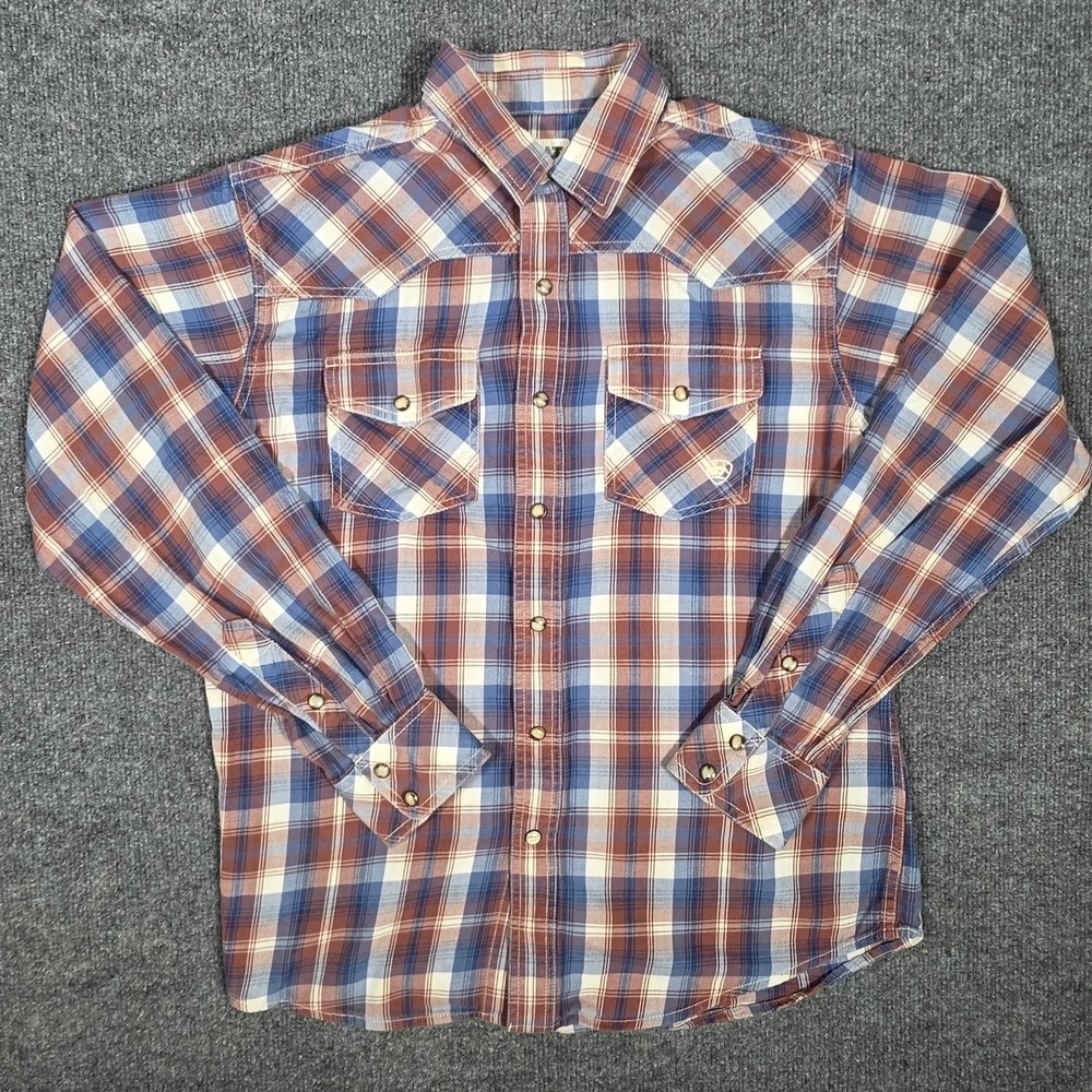 Ariat Retro Fit Western Pearl Snap Shirt Mens Medium Plaid Cowboy Rodeo Ranch